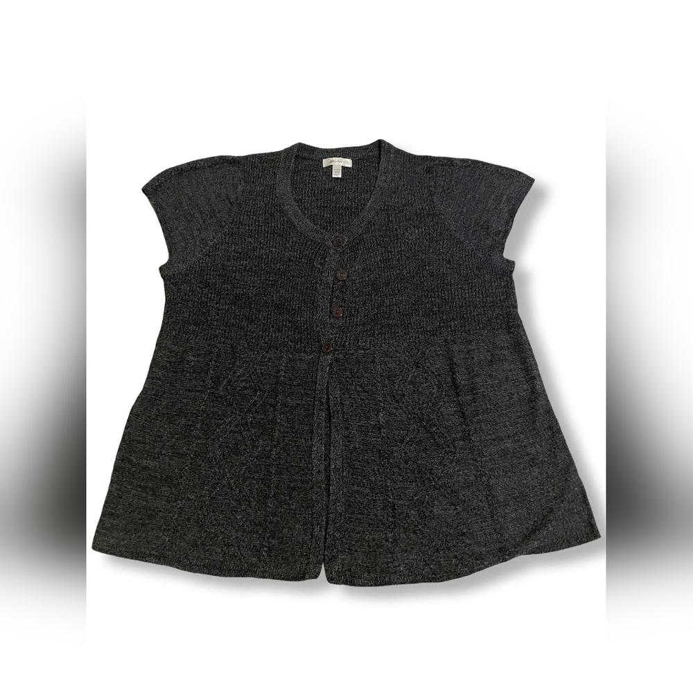 Dress Barn Few-Button-Up Dark Grey Short-Sleeve Blouse, Size 18/20